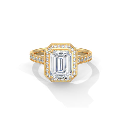 Emerald Halo Engagement Ring with Pave 18K | Lab Grown Diamond