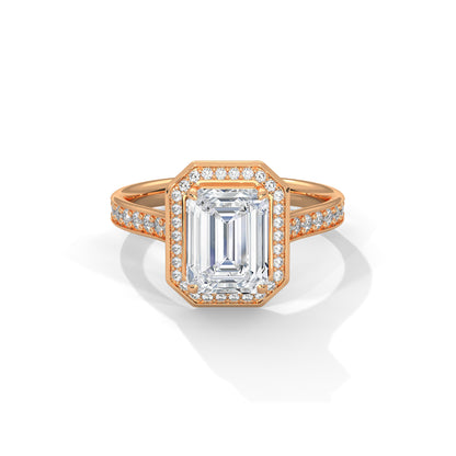 Emerald Halo Engagement Ring with Pave 18K Rose Gold | Lab Grown Diamond