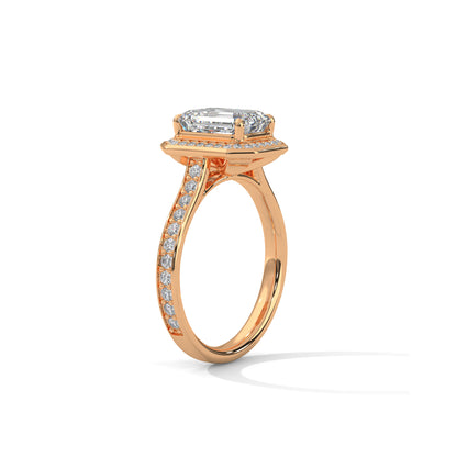 Emerald Halo Engagement Ring with Pave 18K Rose Gold | Lab Grown Diamond