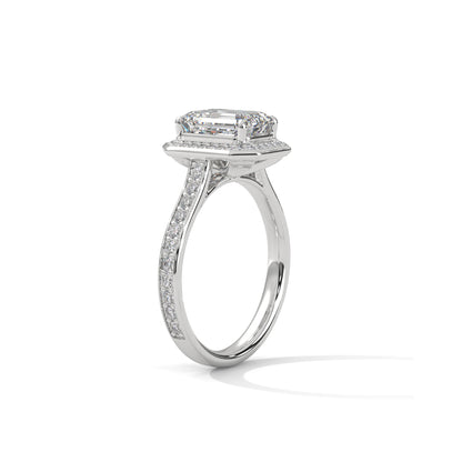 Emerald Halo Engagement Ring with Pave Platinum | Lab Grown Diamond