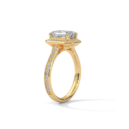 Emerald Halo Engagement Ring with Pave 18K | Lab Grown Diamond
