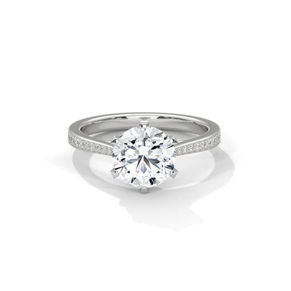 Cathedral Engagement Ring with Pave in Platinum | Lab Grown Diamond