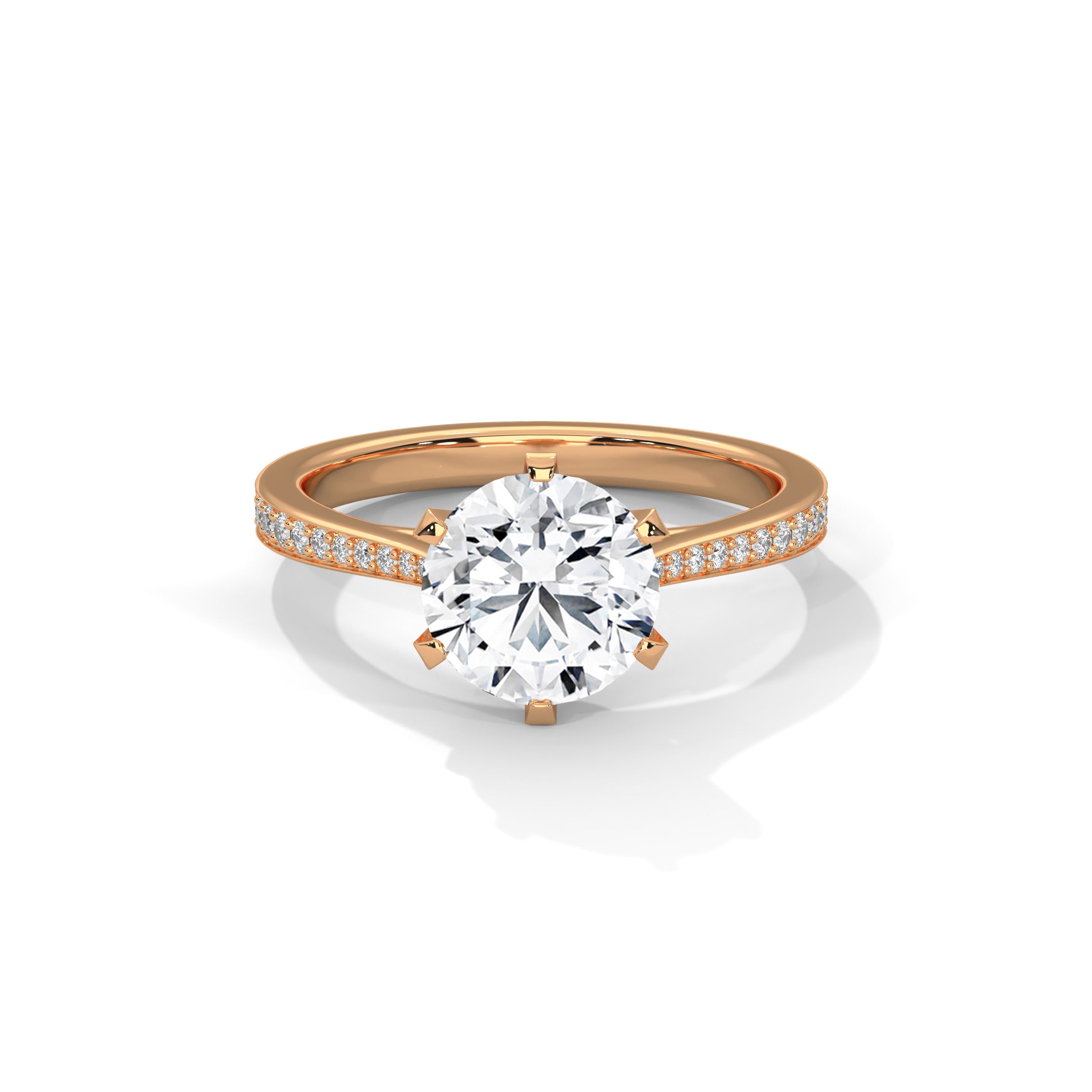 Cathedral Engagement Ring with Pave in 18K Rose Gold | Lab Grown Diamond