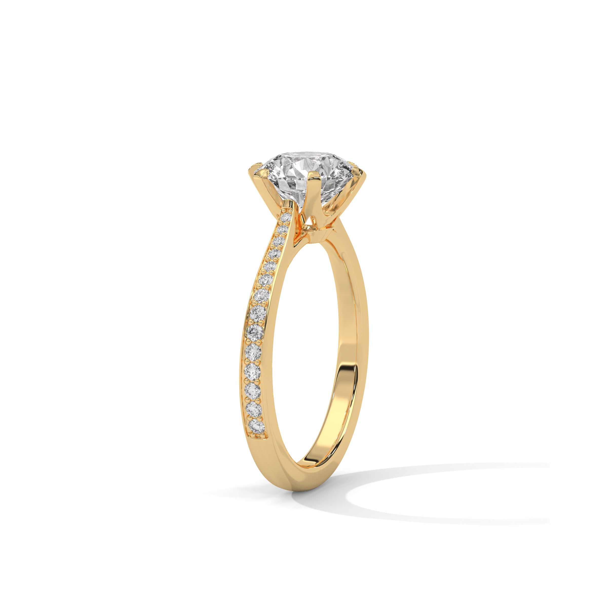 Cathedral Engagement Ring with Pave in 18K  | Lab Grown Diamond