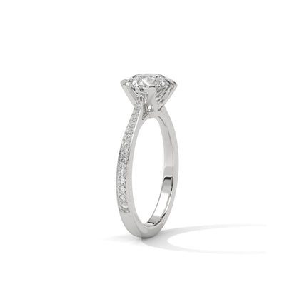 Cathedral Engagement Ring with Pave in Platinum | Lab Grown Diamond