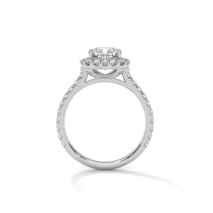 Cushion Halo Cathedral Engagement Ring with Pave Platinum | Lab Grown Diamond