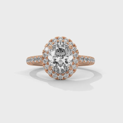 Oval Halo Engagement Ring with Pave 18K Rose Gold | Lab Grown Diamond