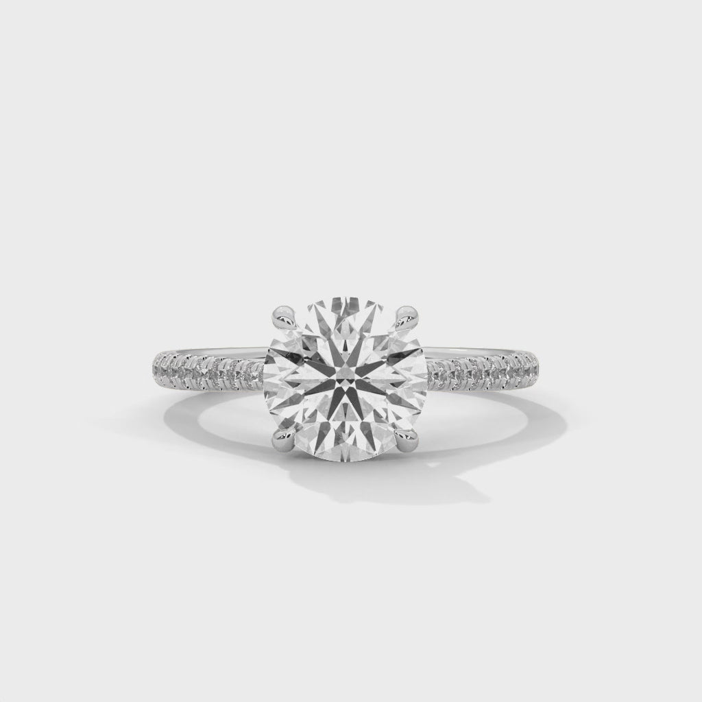 Four Prong Cathedral Engagement Ring with Pave in Platinum | Lab Grown Diamond