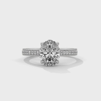 Oval Engagement Ring with Pave Platinum | Lab Grown Diamond