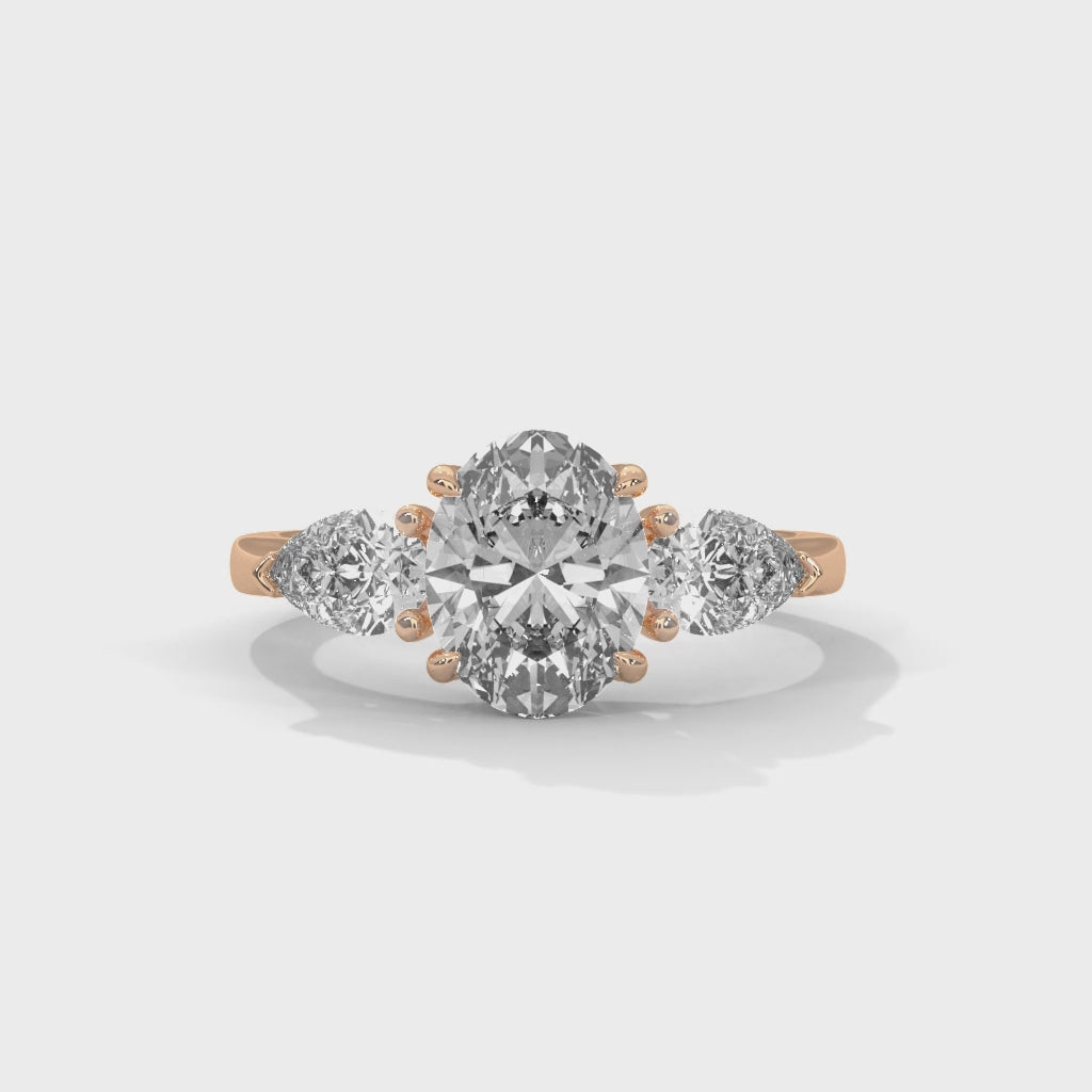 Oval Three Stone Engagement Ring with Pears 18K Rose Gold | Lab Grown Diamond