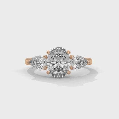 Oval Three Stone Engagement Ring with Pears 18K Rose Gold | Lab Grown Diamond
