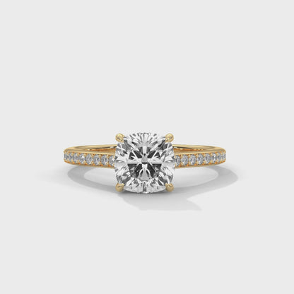 Cushion Cathedral Engagement Ring with Pave 18K | Lab Grown Diamond