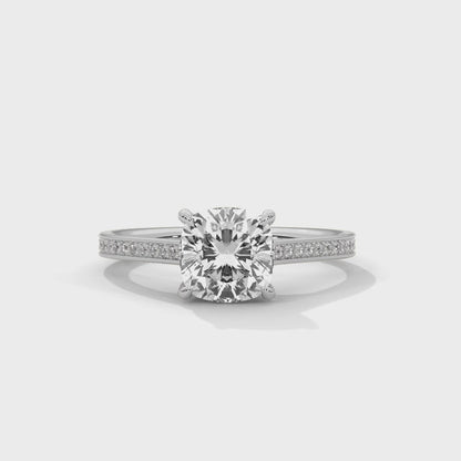 Cushion Engagement Ring with Pave Platinum | Lab Grown Diamond