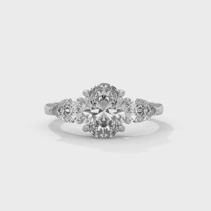 Oval Three Stone Engagement Ring with Pears Platinum | Lab Grown Diamond