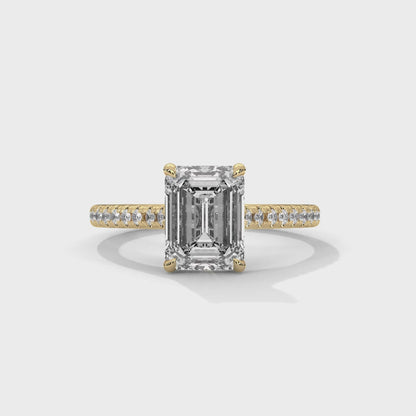 Emerald Engagement Ring with Pave 18K | Lab Grown Diamond