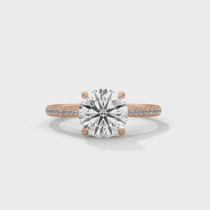 Four Prong Cathedral Engagement Ring with Pave in 18K Rose Gold | Lab Grown Diamond
