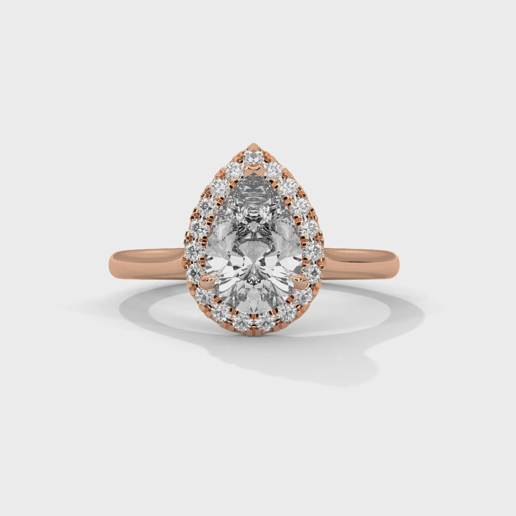 Pear Halo Cathedral Engagement Ring 18K Rose Gold | Lab Grown Diamond