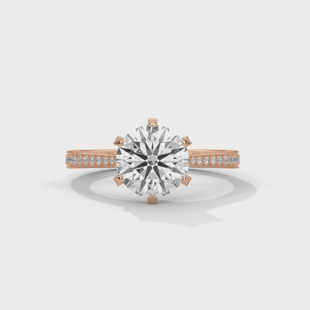 Cathedral Engagement Ring with Pave in 18K Rose Gold | Lab Grown Diamond