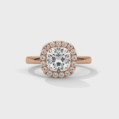 Cushion Halo Solitaire Engagement Ring 18K Rose Gold | Lab Grown Diamond