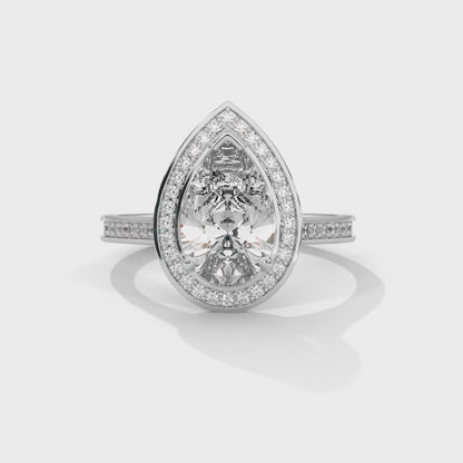 Pear Halo Engagement Ring with Pave Platinum | Lab Grown Diamond