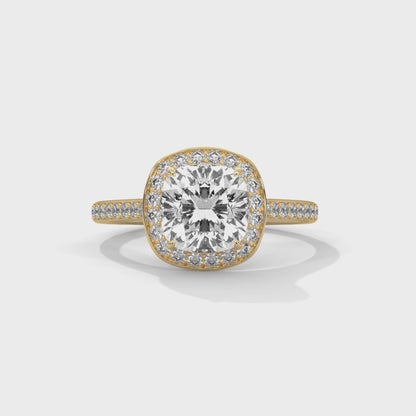 Cushion Halo Engagement Ring with Pave 18K | Lab Grown Diamond