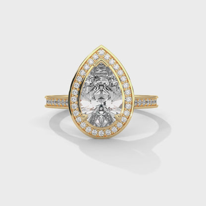 Pear Halo Engagement Ring with Pave 18K | Lab Grown Diamond