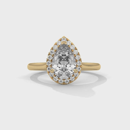 Pear Halo Cathedral Engagement Ring 18K | Lab Grown Diamond