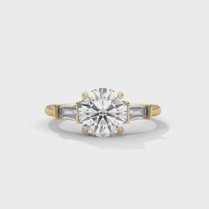 Three Stone Engagement Ring with Baguettes 18K | Lab Grown Diamond