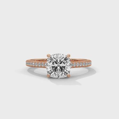 Cushion Cathedral Engagement Ring with Pave 18K Rose Gold | Lab Grown Diamond