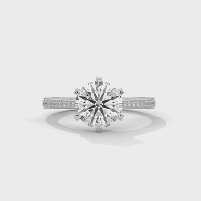 Cathedral Engagement Ring with Pave in Platinum | Lab Grown Diamond