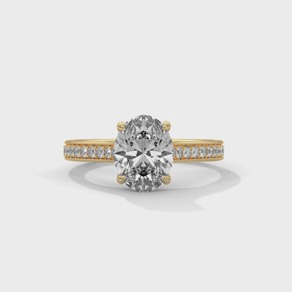 Oval Engagement Ring with Pave 18K  | Lab Grown Diamond