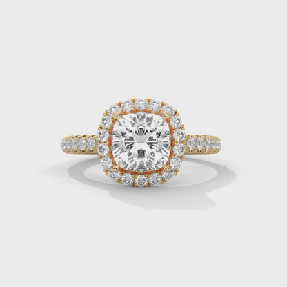 Cushion Halo Cathedral Engagement Ring with Pave 18K | Lab Grown Diamond