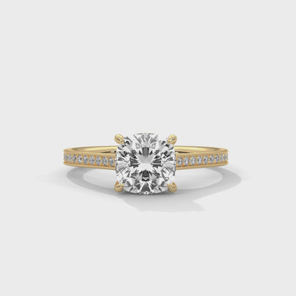 Cushion Engagement Ring with Pave 18K | Lab Grown Diamond