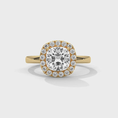 Cushion Halo Solitaire Engagement Ring 18K | Lab Grown Diamond