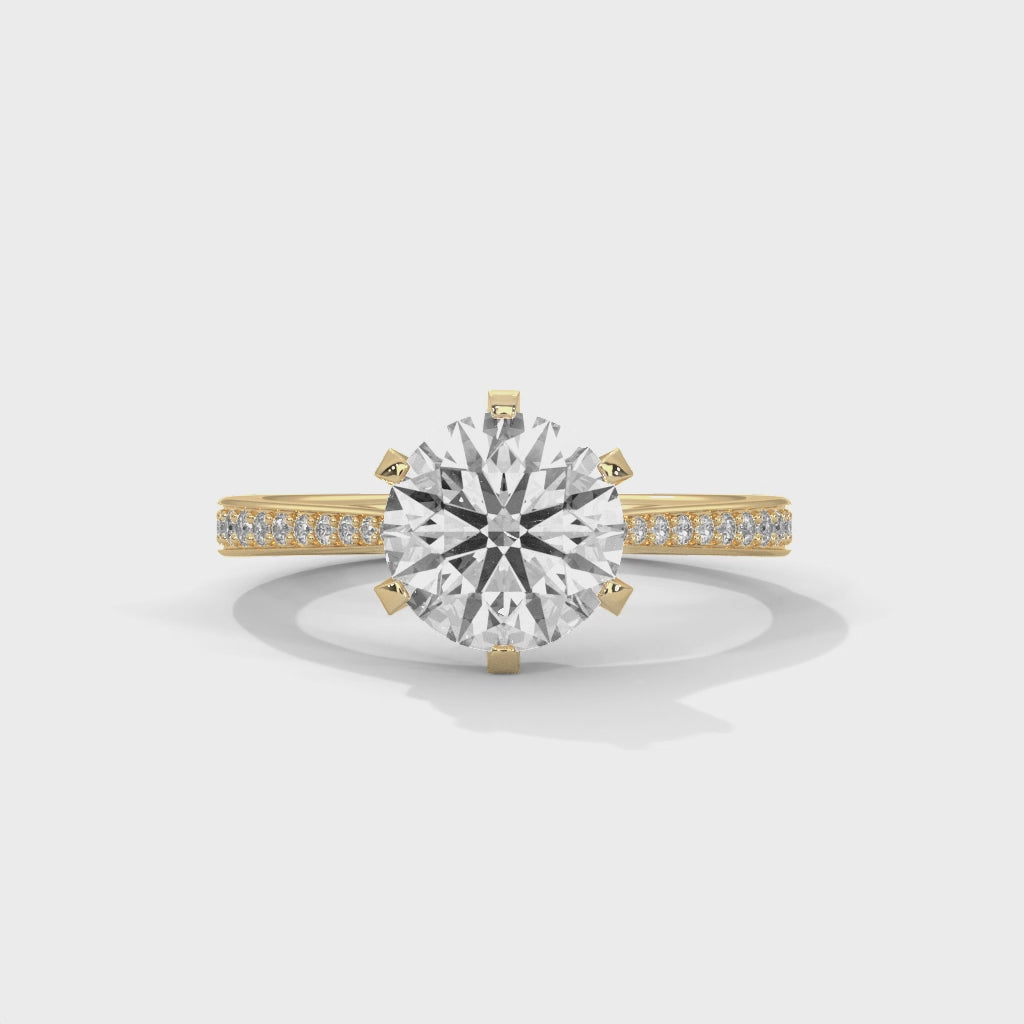 Cathedral Engagement Ring with Pave in 18K  | Lab Grown Diamond