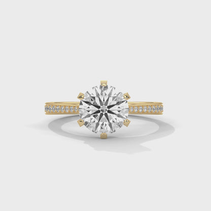 Cathedral Engagement Ring with Pave in 18K  | Lab Grown Diamond
