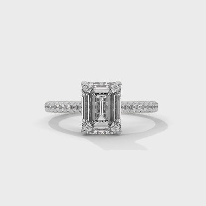 Emerald Engagement Ring with Pave Platinum| Lab Grown Diamond