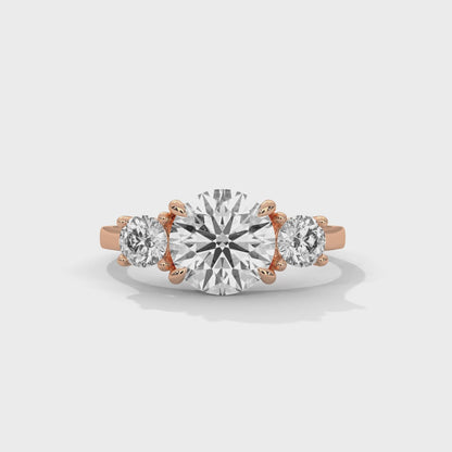 Three Stone Engagement Ring 18K Rose Gold | Lab Grown Diamond
