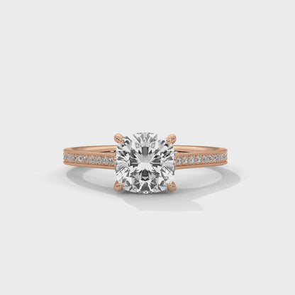 Cushion Engagement Ring with Pave 18K Rose Gold | Lab Grown Diamond