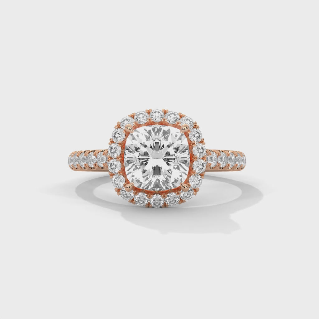 Cushion Halo Cathedral Engagement Ring with Pave 18K Rose Gold | Lab Grown Diamond