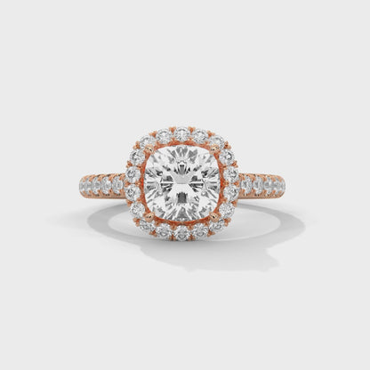 Cushion Halo Cathedral Engagement Ring with Pave 18K Rose Gold | Lab Grown Diamond