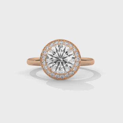 Halo Solitaire Engagement Ring 18K Rose Gold | Lab Grown Diamond