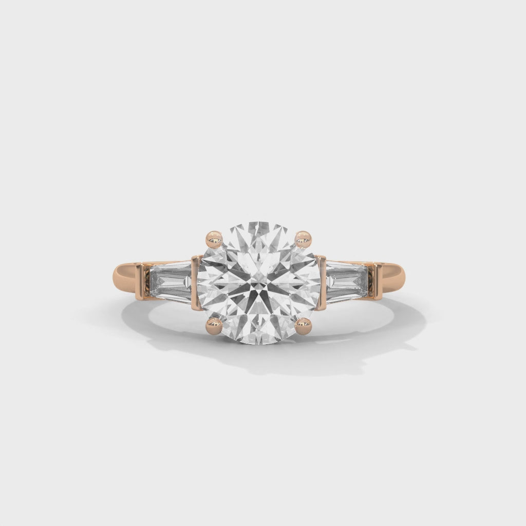 Three Stone Engagement Ring with Baguettes 18K Rose Gold | Lab Grown Diamond