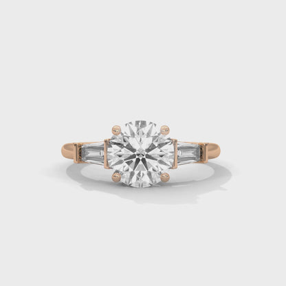 Three Stone Engagement Ring with Baguettes 18K Rose Gold | Lab Grown Diamond