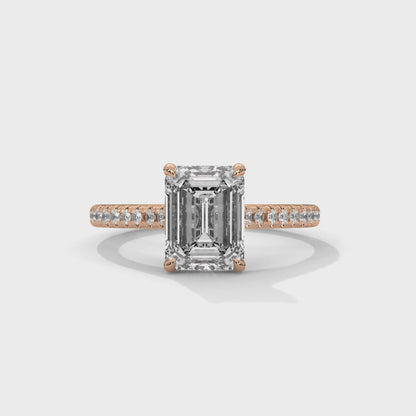 Emerald Engagement Ring with Pave 18K Rose Gold | Lab Grown Diamond