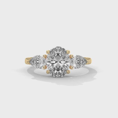 Oval Three Stone Engagement Ring with Pears 18K | Lab Grown Diamond