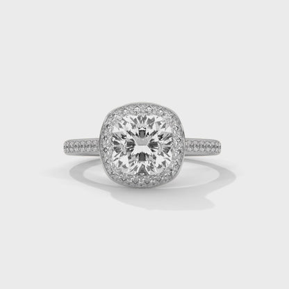 Cushion Halo Engagement Ring with Pave Platinum | Lab Grown Diamond